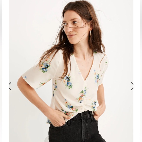 MADEWELL: Silk Shirred-Front Top - Picture 1 of 11